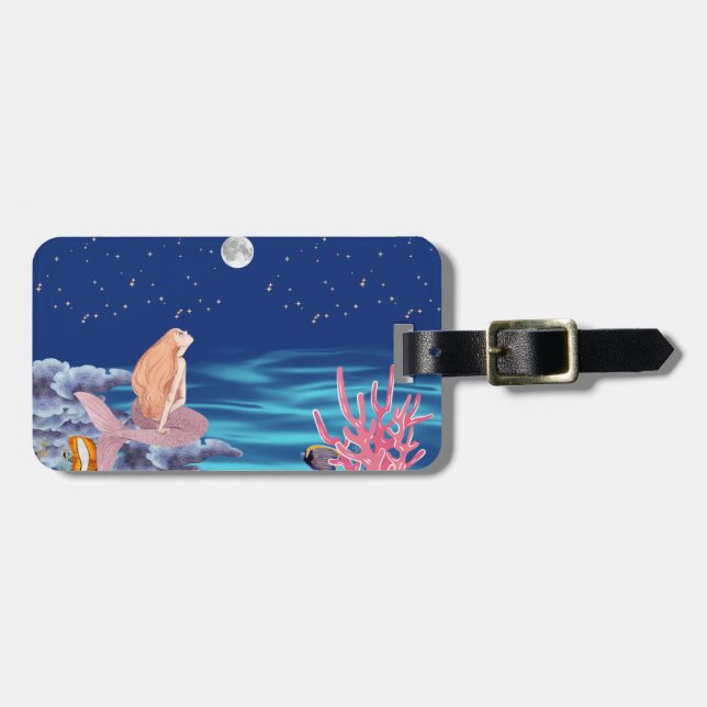 Etiqueta Para Maletas sirena mirando la luna (Frente Horizontal)