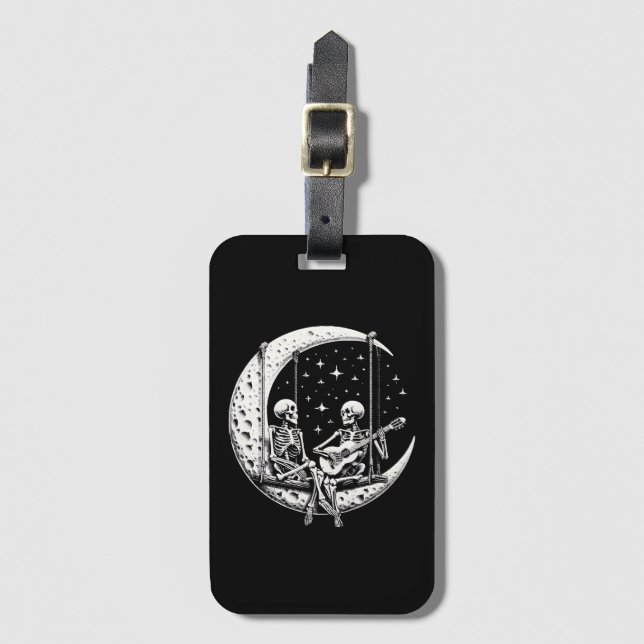 Etiqueta Para Maletas Skeleton Couple Moon Guitar (Anverso vertical)