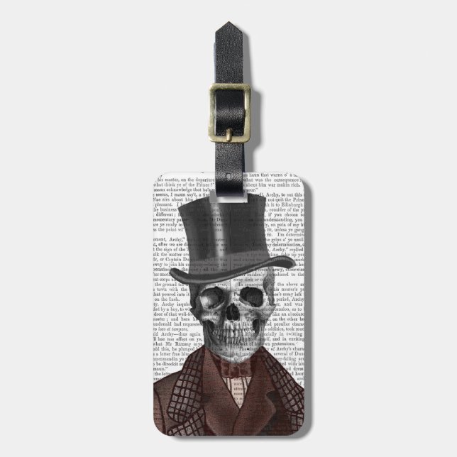 Etiqueta Para Maletas Skeleton Gentleman y sombrero superior (Frente Vertical)