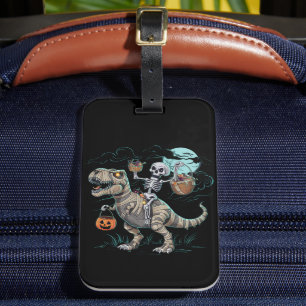 Etiqueta Para Maletas Skeleton Riding Dinosaur T rex Halloween Calabaza