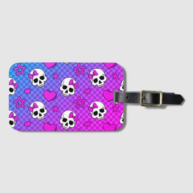 Etiqueta Para Maletas Skully Pop Kawaii (Anverso horizontal)