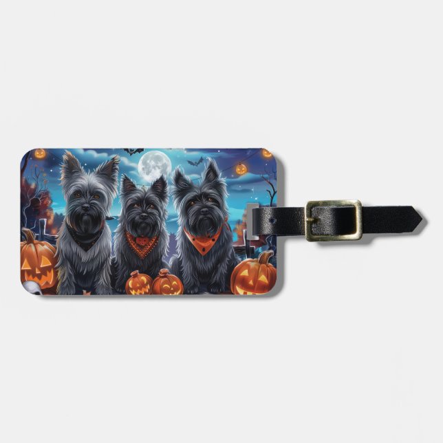 Etiqueta Para Maletas Skye Terrier Halloween Spooki (Frente Horizontal)