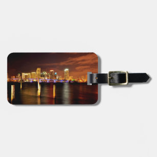 Etiqueta Para Maletas Skyline de Miami por la noche, Florida