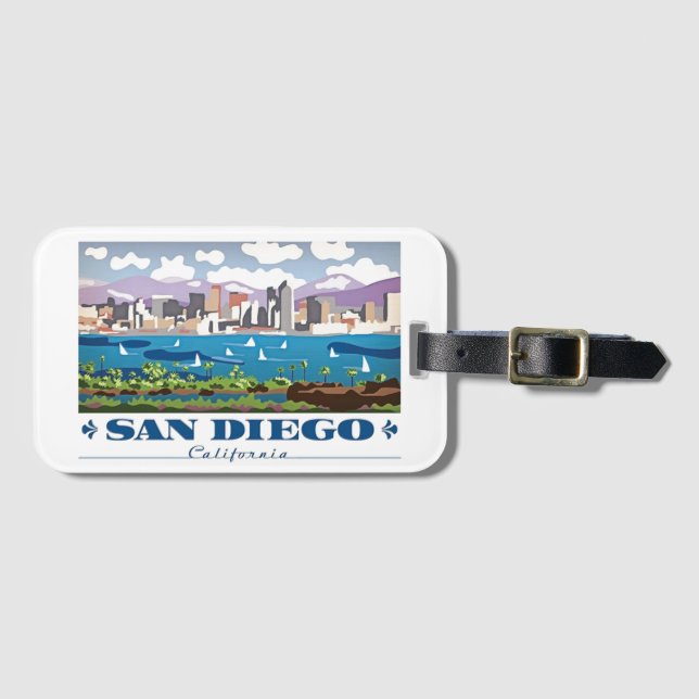 Etiqueta Para Maletas Skyline de San Diego (Anverso horizontal)