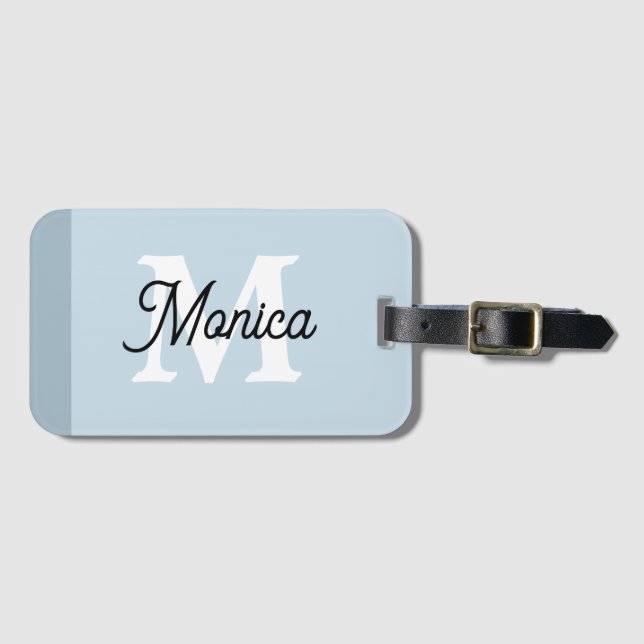 Etiqueta Para Maletas Slate Blue Nombre simple personalizado Monograma m (Anverso horizontal)