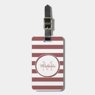 Etiqueta Para Maletas Sleek Marsala Awning Stripes Name and Monogram