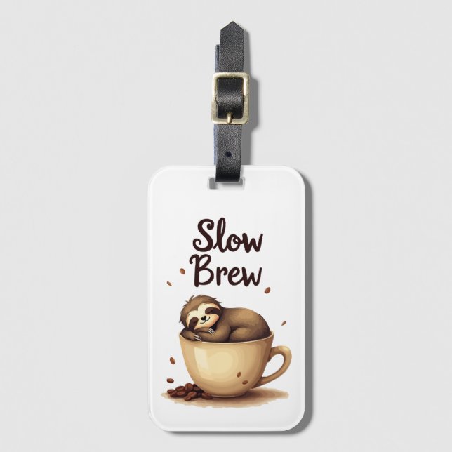Etiqueta Para Maletas Slow Brew Coffee Sloth (Anverso vertical)