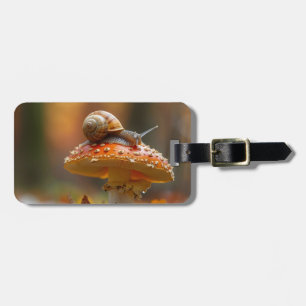 Etiqueta Para Maletas Snail encima de la seta linda escena natural