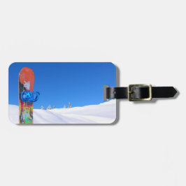 Etiqueta Para Maletas Snowboard en la nieve en el Día del Ave Azul en la