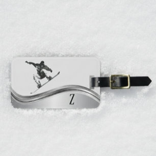 Etiqueta Para Maletas Snowboarder Monograma Plata Snowboard
