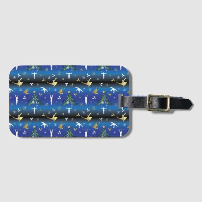 Etiqueta Para Maletas Snowflake árbol de Navidad de gimnasia masculina (Anverso horizontal)