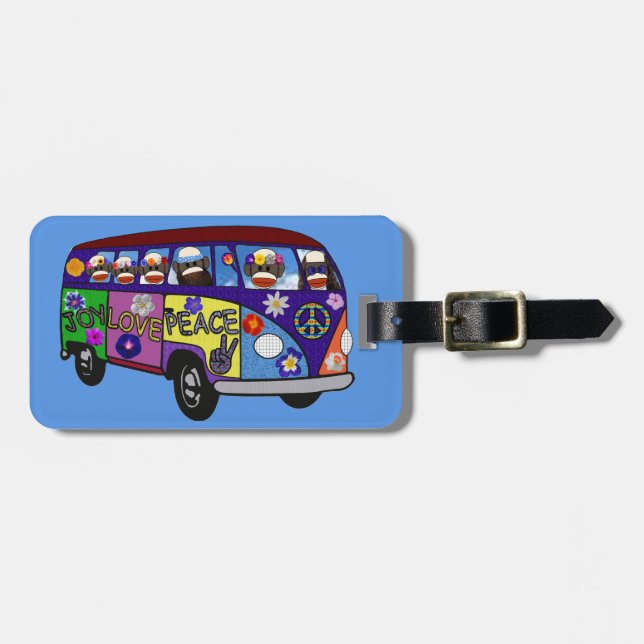 Etiqueta Para Maletas Sock Monkey Peace Bus  (Frente Horizontal)