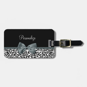 Etiqueta Para Maletas Sofisticado Leopard Print Gray Bow con el nombre