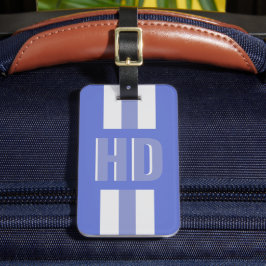 Etiqueta Para Maletas Soft blue striped Shadow monogrammed retro groovy 