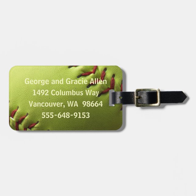 Etiqueta Para Maletas Softball amarillo solo (Frente Horizontal)