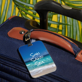 Etiqueta Para Maletas Sol Arena Mar Playa Tropical Agua Turquesa