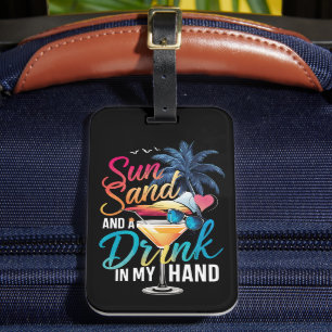 Etiqueta Para Maletas Sol, arena y una bebida en mi mano crucero de play