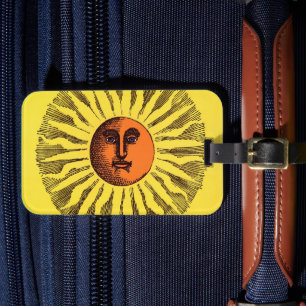 Etiqueta Para Maletas Sol Hippie Feliz Sonriente Amarillo Celestial Vint
