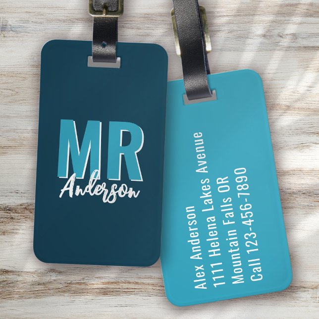 Etiqueta Para Maletas Sombra azul personalizada Sr. Husband (Subido por el creador)