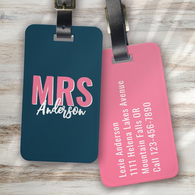 Etiqueta Para Maletas Sombra azul personalizada Sra. Esposa (Subido por el creador)