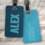 Etiqueta Para Maletas Sombra de monograma azul personalizada<br><div class="desc">Vive tu equipaje con este diseño personalizado perfecto para los viajeros</div>