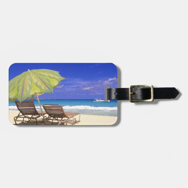 Etiqueta Para Maletas Sombrilla de playa, Abaco, Bahamas (Frente Horizontal)