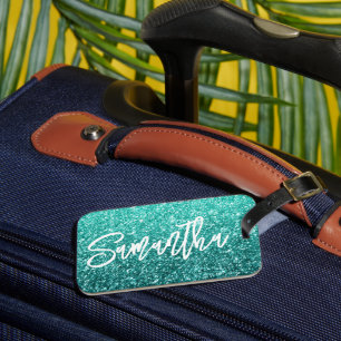 Etiqueta Para Maletas Sparkly Luxury Turquoise Verde azulada Ombre Purpu