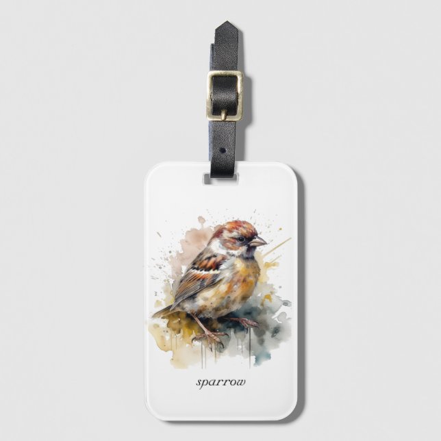 Etiqueta Para Maletas Sparrow de acuarela rusa, personalizado (Anverso vertical)