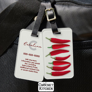 Etiqueta Para Maletas Spicy Red Moderno Crochet Minimal Jalapeno Nombre