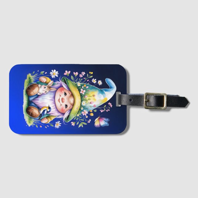 Etiqueta Para Maletas Spring Gnome with Bunny and Bluebird (Anverso horizontal)