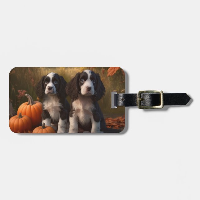 Etiqueta Para Maletas Springer Spaniel Puppy Autumn Delight Pumpkin (Frente Horizontal)