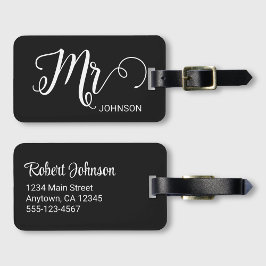 Etiqueta Para Maletas Sr Nombre de Novio Elegante Script Negro