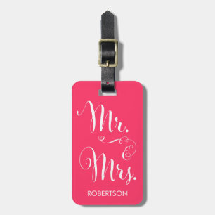 Etiqueta Para Maletas Sr. y señora de lujo Luggage Tag - rosa fuerte