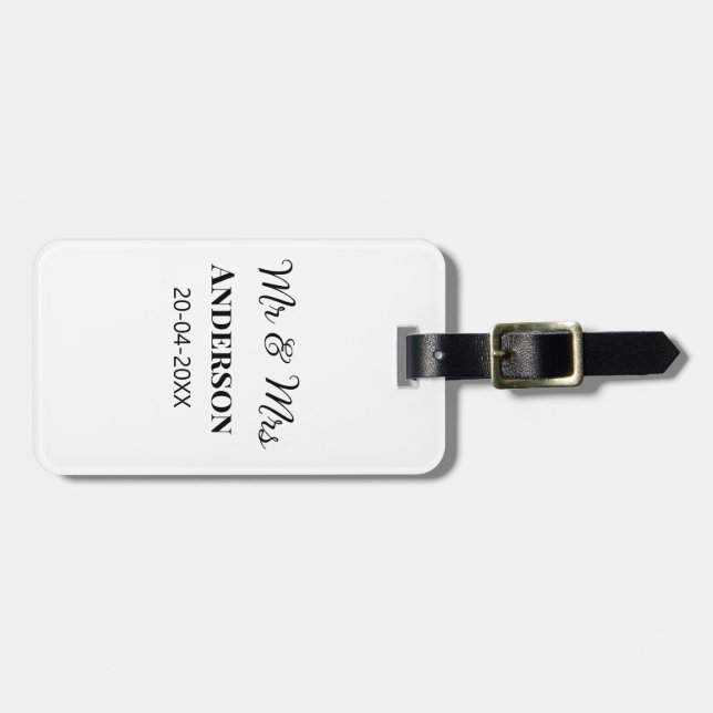 Etiqueta Para Maletas Sr. y Sra. añada apellido fecha año de boda favor  (Frente Horizontal)