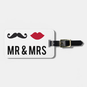 Etiqueta Para Maletas sr. y sra. con bigote y labios rojos