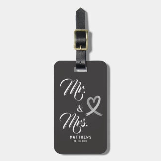 Etiqueta Para Maletas Sr. y Sra. Monogram Boda Blanco y Negro