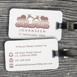 Etiqueta Para Maletas Sr. y Sra. Monogram White Rose Gold Boda