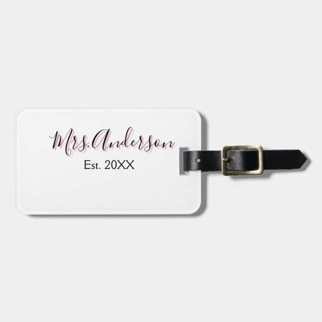 Etiqueta Para Maletas Sra. agregar nombre apellido negro rosa este año m (Frente Horizontal)