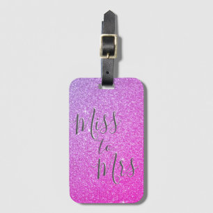 Etiqueta Para Maletas Srta. a señora Bridal Pink Purple Glitter Ombre