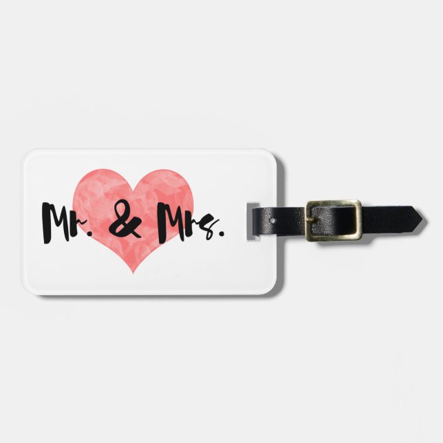 Etiqueta Para Maletas Stamped Heart Rustic Mr. & Mrs. (Frente Horizontal)