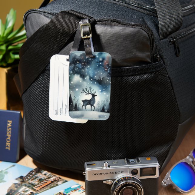 Etiqueta Para Maletas Starry Winter Night Deer  (Anverso & Reverso)