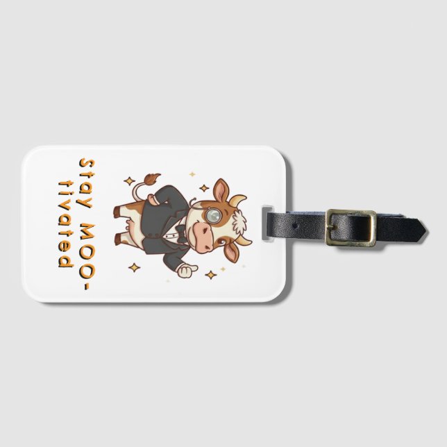Etiqueta Para Maletas Stay Motivated cute cow (Anverso horizontal)