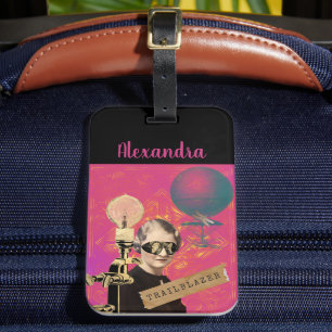 Etiqueta Para Maletas Steampunk Woman Trailblazer Pop Art Beach