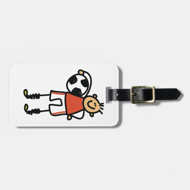 Etiqueta Para Maletas Stick Figure Soccer Boy Football Player (Frente Horizontal)