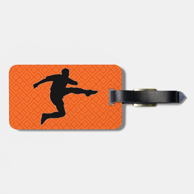 Etiqueta Para Maletas Striker de fútbol sobre patrón geométrico Naranja  (Atrás Horizontal)
