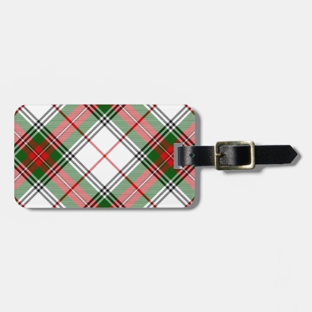 Etiqueta Para Maletas Stuart / Stewart tartan blanco rojo platillo verde (Frente Horizontal)