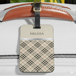 Etiqueta Para Maletas Stylish Trendy Travel Beige Plaid Monogram