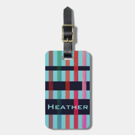 Etiqueta Para Maletas Su nombre y franjas de tejido coloridas en azul su