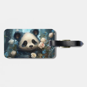 Etiqueta Para Maletas Suave oso panda entre Rosas de la selva