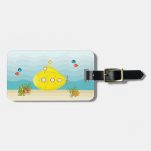 Etiqueta Para Maletas Submarino Amarillo Mar Profundo